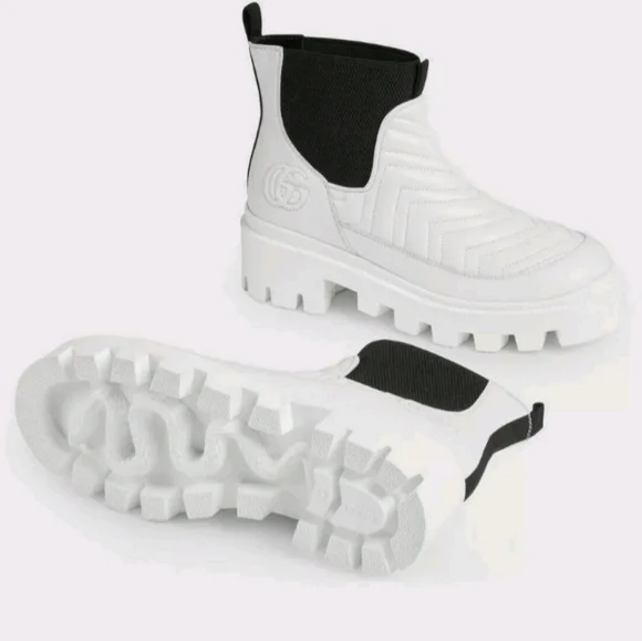 NEW Gucci Women's White & Black Matelassé Chelsea Boot 643958 DH7D0 G 38 US 8 Ankle Boots & Booties